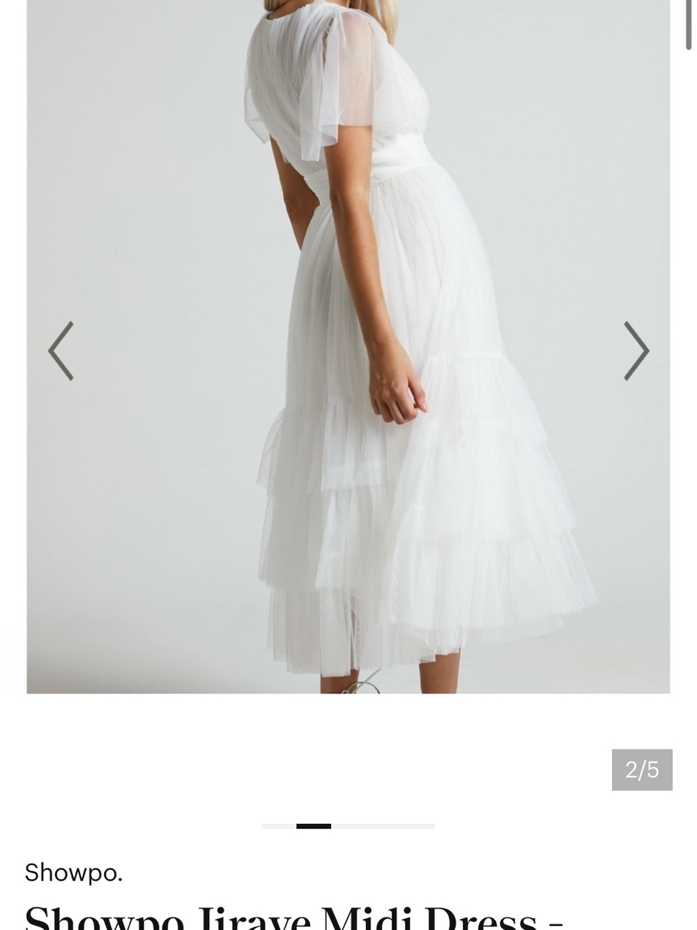 Showpo. White Tulle V‑Neck Flutter Sleeve Midi Dress - Picture 2 of 7